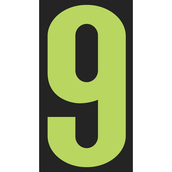 9 1/2" Windshield Numbers And Symbols - Neon Green/Black - "9" - 5 1/4ʺW x 9 1/2ʺH - Pack of 12