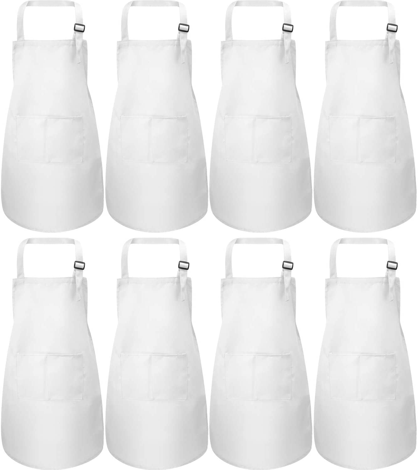 8 Pieces Kid Apron Adjustable Children Chef Apron with Pocket for Cooking Baking (White, M for 7-13 Age)