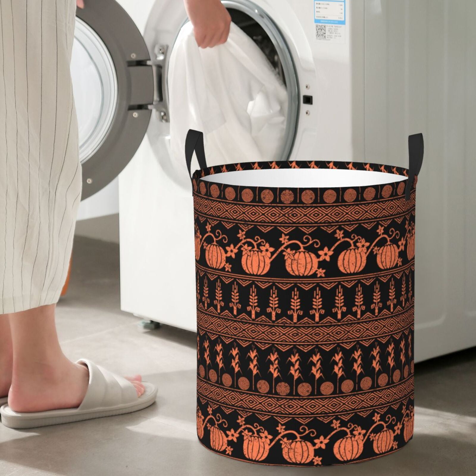 Large Laundry Basket with Handles - Vintage Pumpkin Pattern Kids Baby Dirty Clothes Laundry Hamper for Bedroom Aesthetic