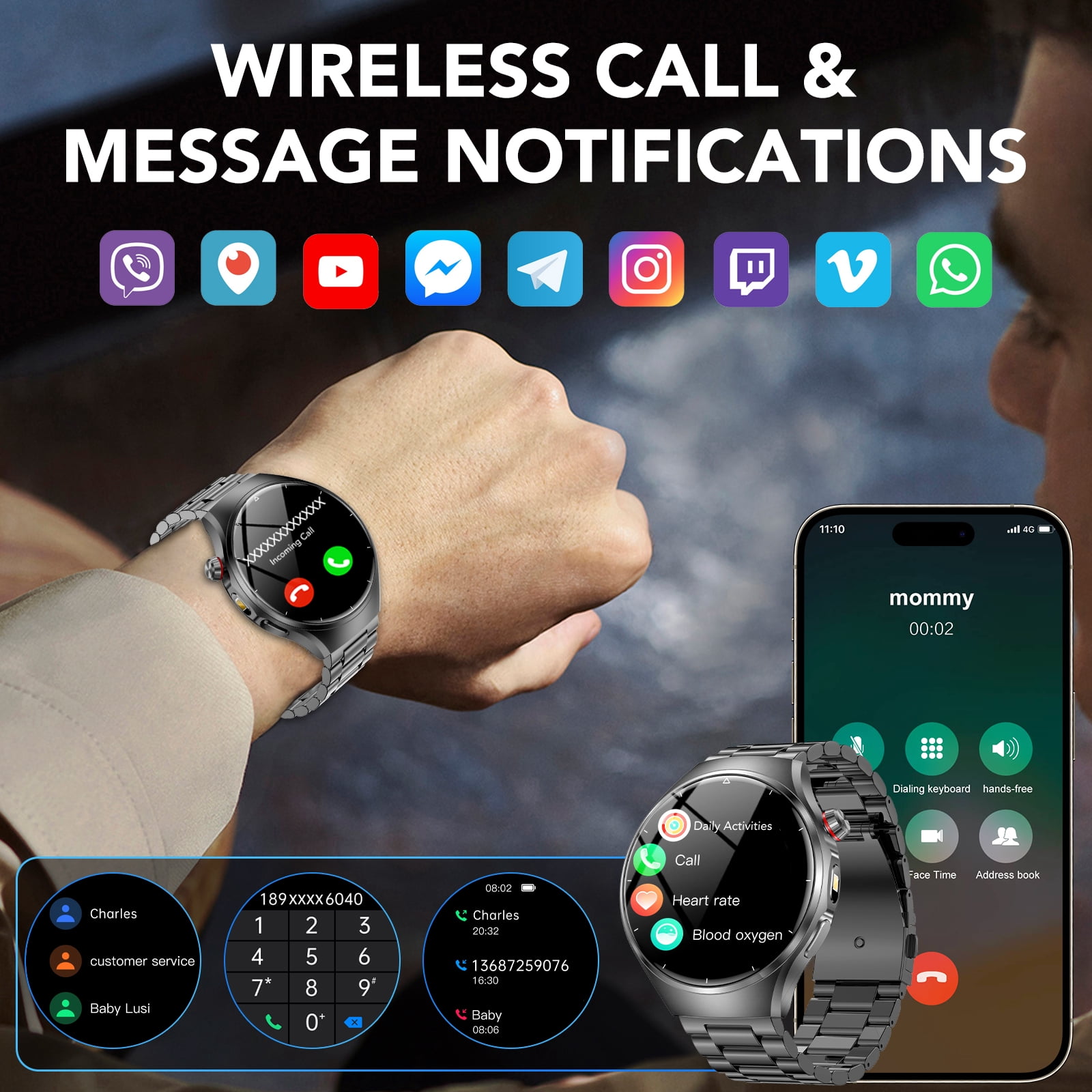 Smart Watch for Men, 1.52" AMOLED Bluetooth Calling Smartwatch for Android iOS, Built-in Flashlight, 1000mAh Long Battery Fitness Tracker, 120+ Sports, IP68 Water Resistant