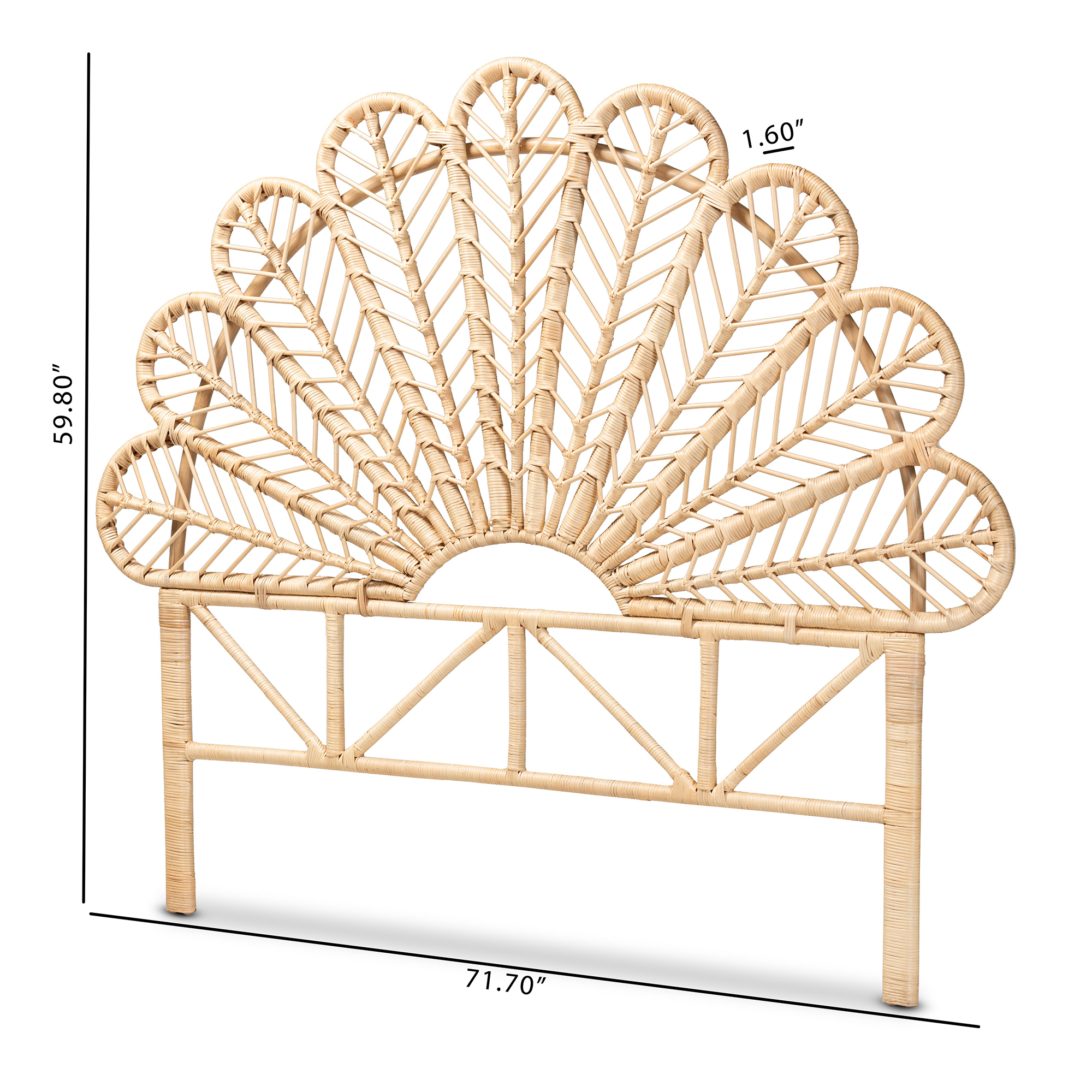bali & pari Variel Rattan BOHO Headboard, Queen Size, Natural Brown