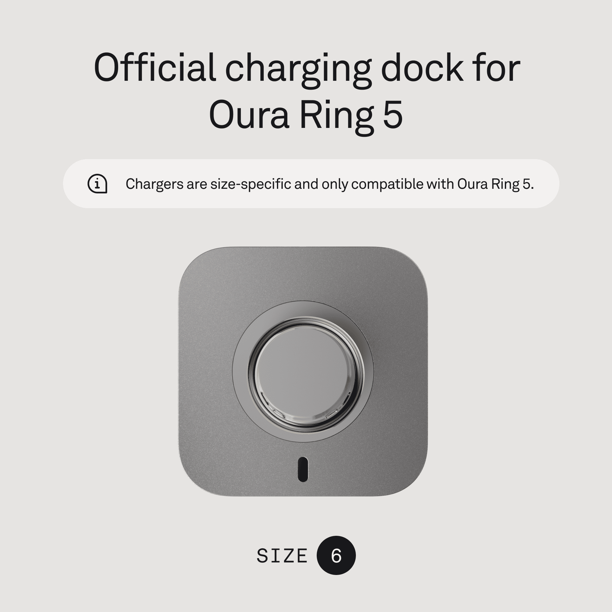 Oura Ring 5 Official Charger - Size 6 - Charging Dock and USB-C Cable - Charges Oura Ring 5 for 1 Week - Replacement Charger