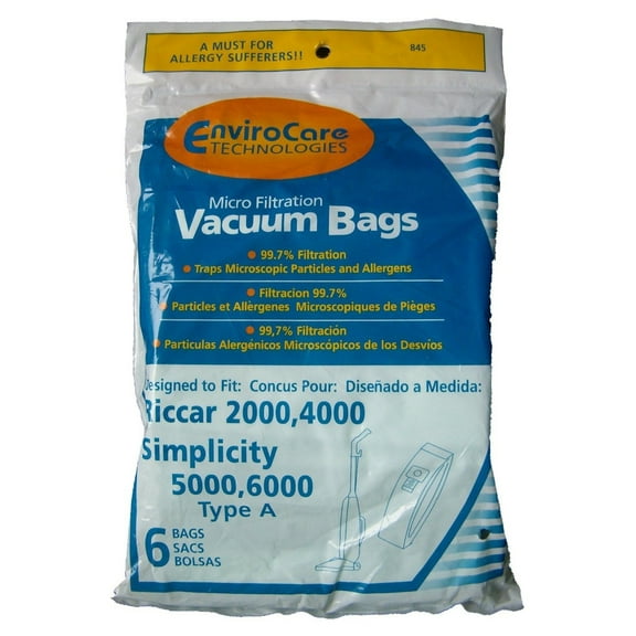 Riccar Type A Vacuum Cleaner Bags for Riccar 2000, 4000 & Simplicity 5000, 6000 (6 Pack)