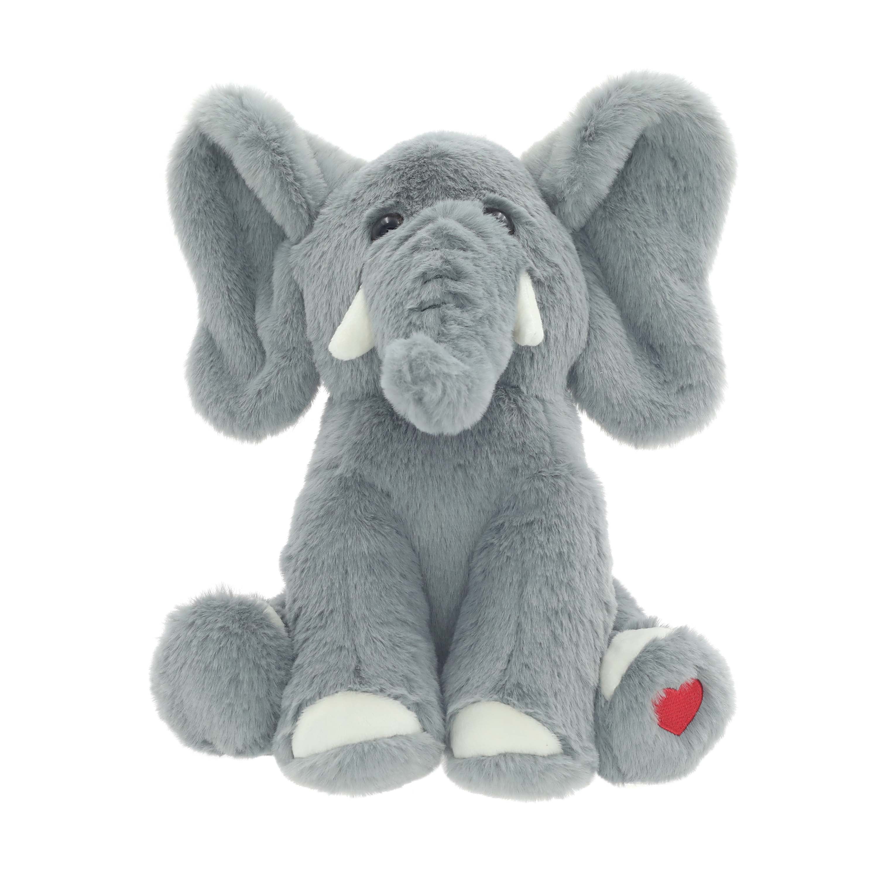 Grey Elephant 9.5-Inch Plush Stuffed Animal with Heart-Print Foot for Valentine's Day