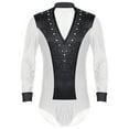 thumbnail image 3 of Alvivi Mens Shiny Rhinestone Deep V Neck Latin Tango Dance Shirt Leotard Ballroom Dance Costume White XXL, 3 of 7