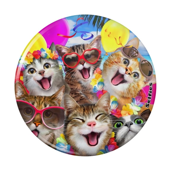 Cats Hawaiian Luau Birthday Party Selfie Kitchen Refrigerator Locker Button Magnet