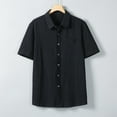 thumbnail image 2 of YLSDY Men Pleated Loose Button Down Shirts, Summer Short Sleeve Lapel Casual Tees Fashion Beach Vacation Tops with Pockets Black L, 2 of 9
