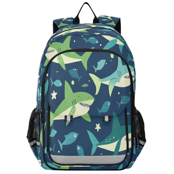 FORMRS Unisex School Backpack 17" Student Travel Bag with Laptop Compartment, Sharks Pattern