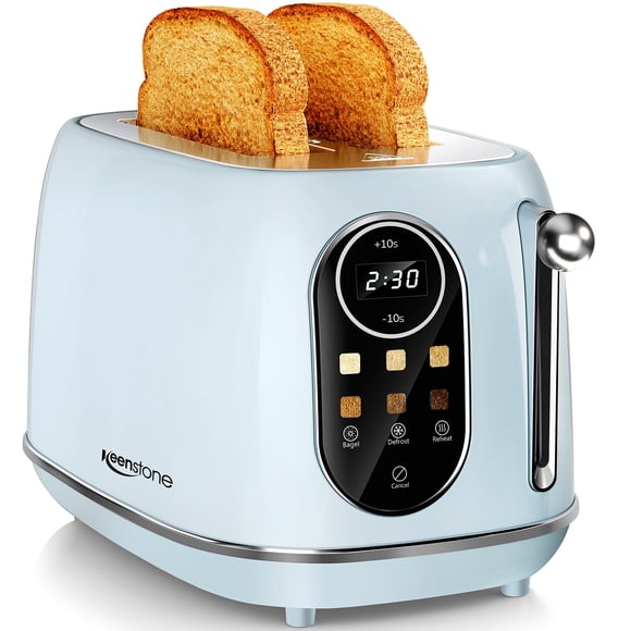 Keenstone tostador inteligente de visualización táctil de 2 rebanadas, tostador retro de acero inoxidable con 6 niveles de dorado, recalentar y descongelar, para bagel, tostado, pan, bandeja extraíble