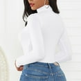 thumbnail image 4 of Women's Long Sleeve Bodysuit - Turtleneck, Slim Fit, Pure White Color, High Elasticity, Snap Closure - Size M, 4 of 6