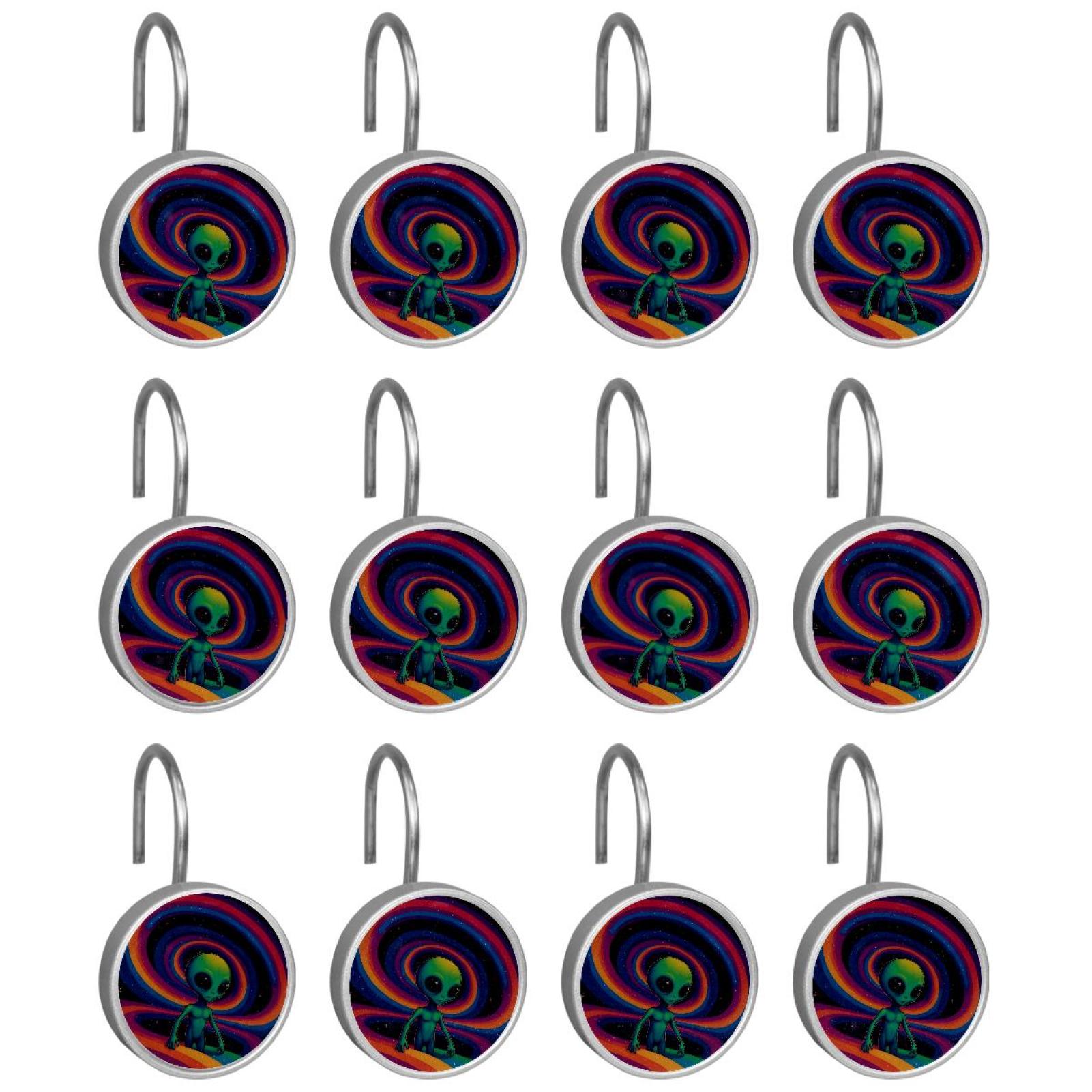 HemaKayy 12 Pcs Shower Curtain Hooks Bathroom Decorative Accessories Lost in Contemplation Green Alien