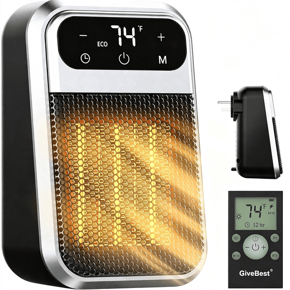 Ueljzpe Small Plug in Heater,Digital Display Bathroom Heaters for Indoor Use,800W Ceramic Portable Electric Mini Heat with Adjustable Thermostat and 12H Timer,Eco Mode Save Energy for Office Home