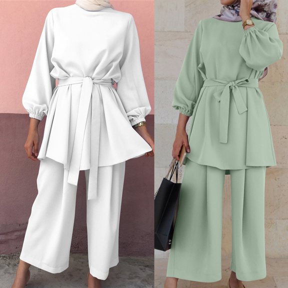 Vnanda Elegant Muslim Dresses for Women Dress Top Women Abaya Dress Robe Long Pant Two Piece Outfit