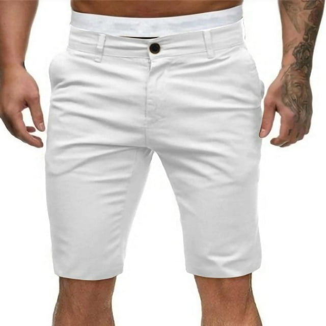 Pantalones Cortos Casuales Cortados de Color Sólido de Ropa de Trabajo Pantalones Medios, Tejido de Serragón de 5 Bolsillos para Deportes Y Golf