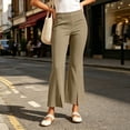 thumbnail image 6 of CQONEPT Women's Split Hem Flare Pants Elastic Waist Casual Office Elegant Cropped Dress Pant Trousers with Pockets Khaki M, 6 of 7