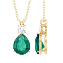 Rosec Jewels Lab Created Emerald Teardrop Necklace for Women - 8X10 mm Pear Shape Emerald Pendant With Chain, 10K Yellow Gold