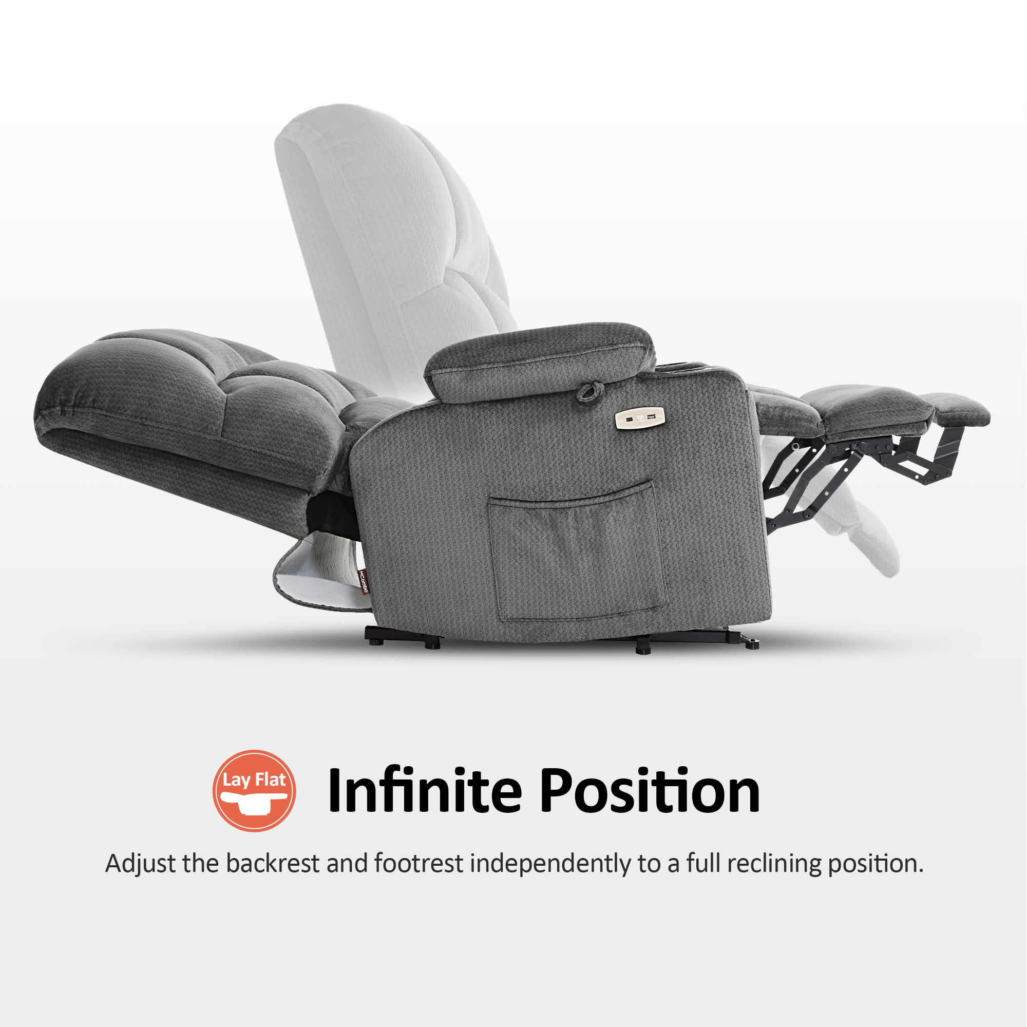 MCombo Oversized Lay Flat Power Lift Recliner with 27.2'' Wide Seat for Bariatric Elderly, Infinite Position, Fabric(Medium-Wide, Grey)