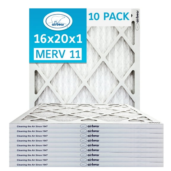16x20x1 Air Filter MERV 11 (10-Pack) TRION Air Bear Pleated HVAC Air Filters Replacement (Actual Size 15.5 x 19.5 x .75)
