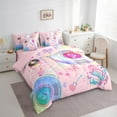 thumbnail image 3 of Manfei Girly Pink Cartoon Twin Bedding Sets 7-Piece, Modern Rock Music Bedding Comforter Set, Kawaii Princess Style Reversible Sheet Sets, Super Cozy Room Decor, 3 of 7