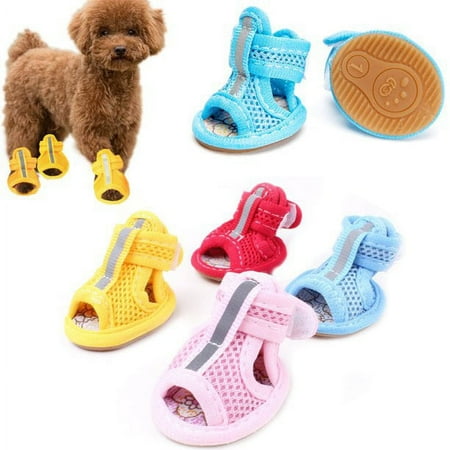 Limei 4pcs Dog Mesh Sandals Breathable Summer Dog Shoes Anti-Slip Sneakers for Puppy Teddy Pet Supplies  Blue (1.77x1.37inch)