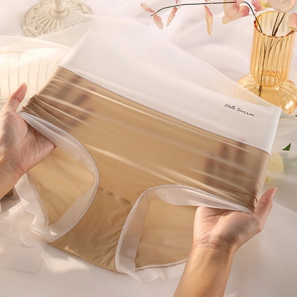 Ropa interior de cintura alta para mujer, ultrafina, de seda de hielo, sin costuras, de algodón transpirable, antibacteriana, talla grande, 200 kg, ropa interior flotante de verano