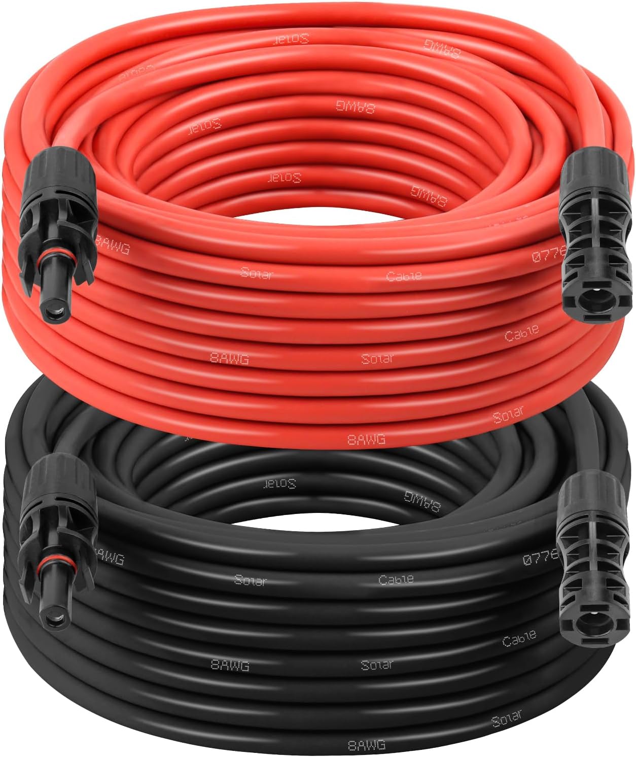 solar extension cable 8awg 25ft 2-pack (red + black), pv wire with male/female solar connectors, weatherproof solar panel wire for rv, boat, inverter, off-grid systems