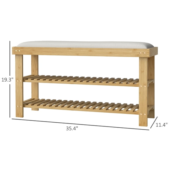 SSLZ Bench, Bench Natural Bamboo Shoe Storage 3-Tier Entryway with Cushion, Organizer for Entryway, Hallway,