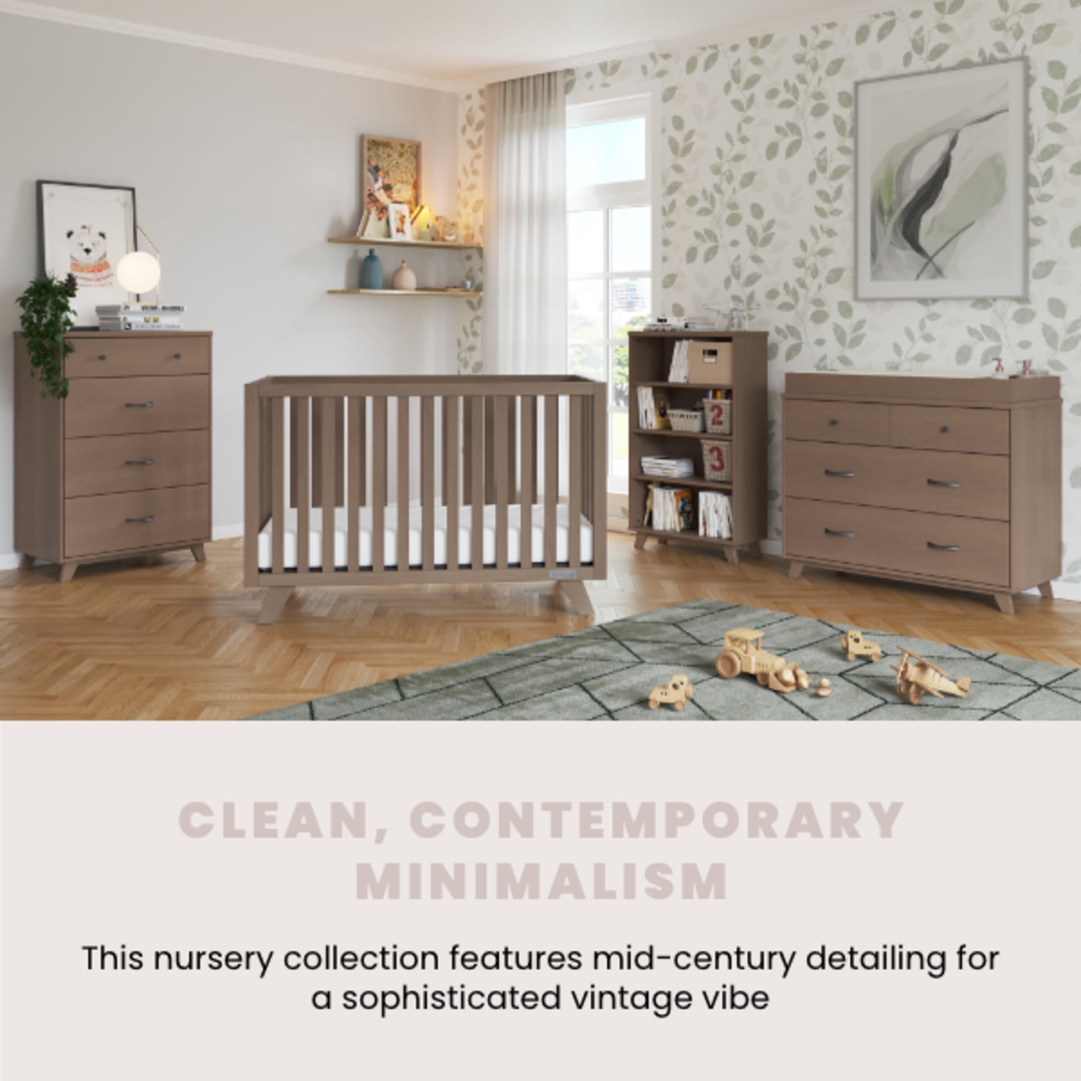 Child Craft SOHO 4-in-1 Convertible Crib, Canted Leg Mid-Century Design, 3 Mattress Heights, Dusty Heather