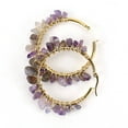 thumbnail image 1 of Nvzi Pendientes de piedra natural personalizados, pendientes de aro grande dorados con aros de cristal de piedra natural con cordón (morado), 1 of 5