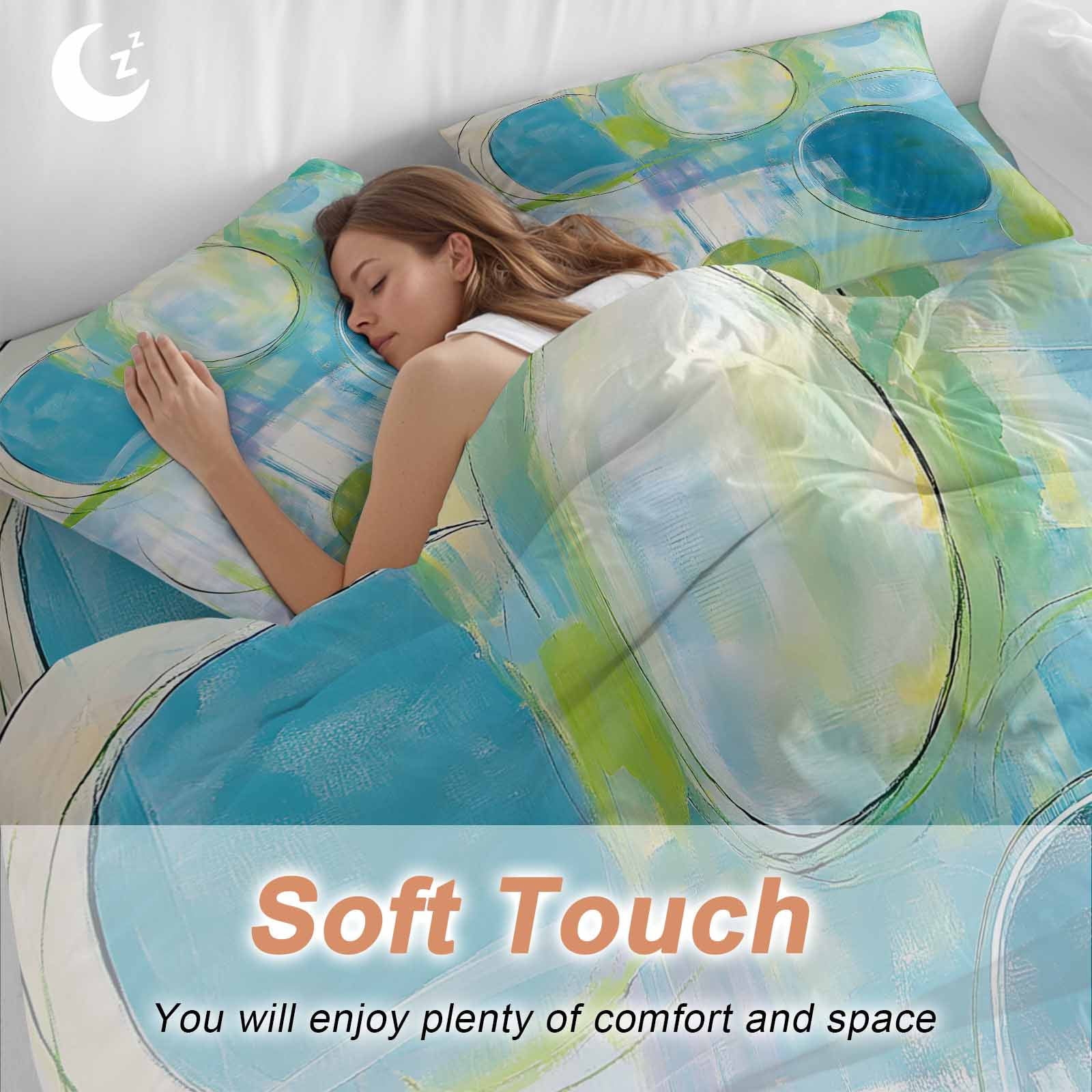 Queen 4 Piece Bedding Set Blue Gradient Color Block Soft Breathable Duvet Cover and Pillowcase, Watercolor Painting Graffiti Art Duvet Cover Set Bed Sheets for Bedroom Dormitory Guest Room