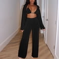thumbnail image 2 of Sarapandan Women Long Warm Suit Lapel Straight Top High Waist Pants with Bra Thermal Underwear Set Black M, 2 of 5