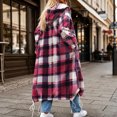 thumbnail image 6 of CHGBMOK Women Long Plaid Hooded Jacket Full Zip Up Loose Coat Casual Drawstring Hem Outerwear with Pockets, 6 of 7