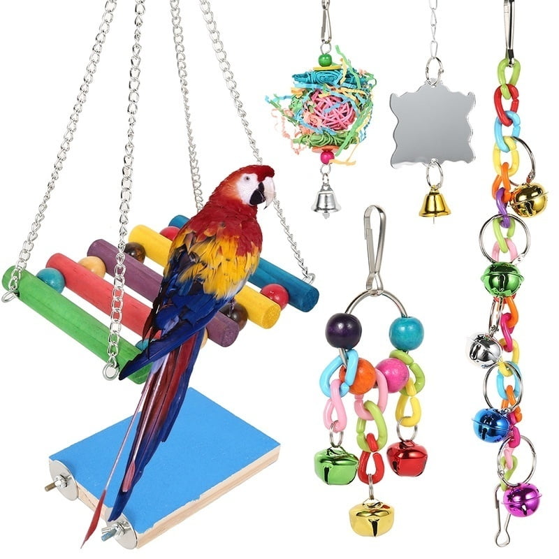 7Pcs/set Parrot Toys Wood Birds Chewing Rack Toys Bead Ball Star and