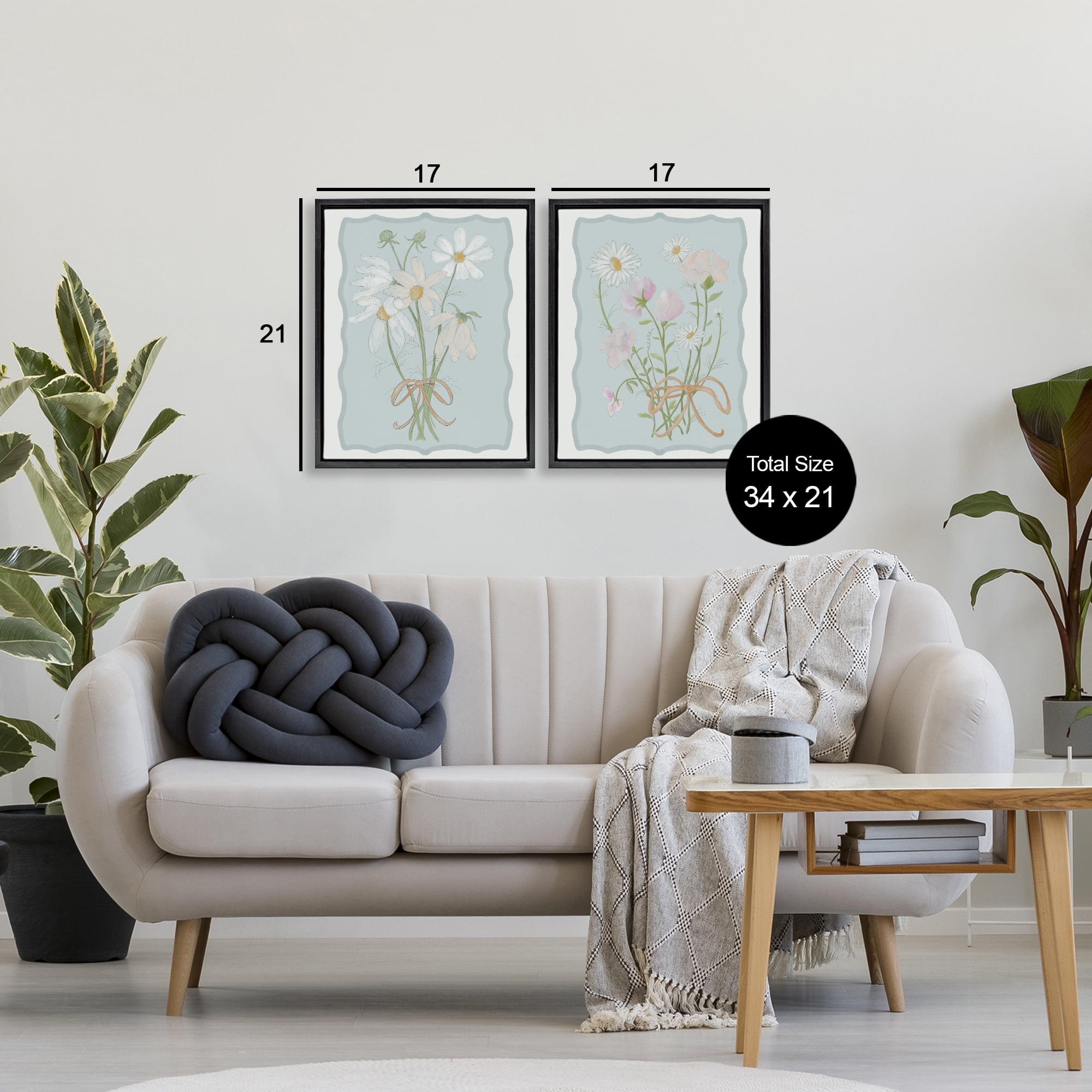 Vintage Spring Clippings 2 Piece Black Framed Floater Canvas Set, design by Leslie Hermosa