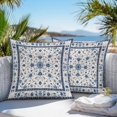 thumbnail image 3 of Throw Pillow Covers 20x20 Inch Set of 2, Farmhouse Boho Waterproof Outdoor Pillow Covers, Blue Country Vintage Chic Abstract Floral Decorative Cushion Pillowcases for Couch, Sofa, Bed, Garden, Patio, 3 of 9