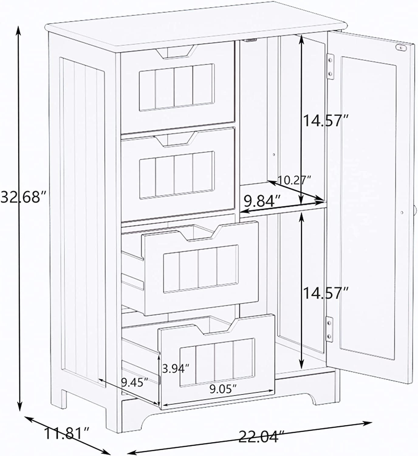 White freestanding floor storage cabinet with adjustable shelve