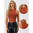 thumbnail image 2 of Unique Bargains Women's Star Mesh Crop Mock Neck Sleeveless See Through Tank Top M Orange, 2 of 6