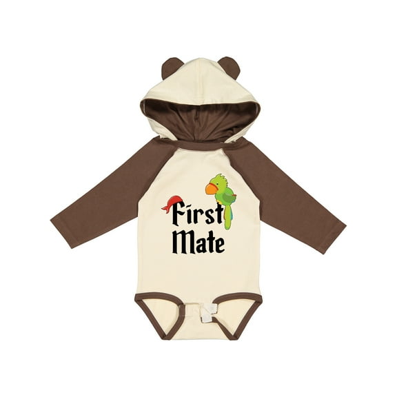 Inktastic First Mate pirate with parrot and bandanna Boys or Girls Long Sleeve Baby Bodysuit