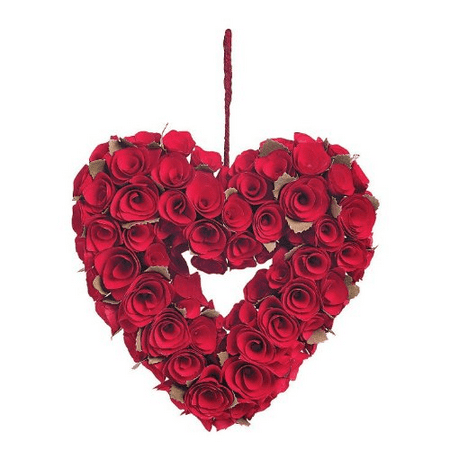 Red Rose Heart Wreath Decorations Carved Wooden Blooms Wedding Valentine's Day (Red Rose Wreath)
