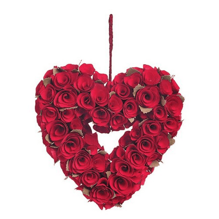 Red Heart Wreath Red Rose Heart Wreath Decorations Carved Wooden Blooms Wedding Valentine's Day (Red Rose Wreath) ()