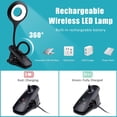 thumbnail image 3 of Lámpara de escritorio LED inalámbrica recargable de 3 W, 24 LED, táctil, con clip, 3 colores y 3 niveles de brillo, pequeña lámpara de lectura para niños antes de dormir, portátil, color negro., 3 of 5