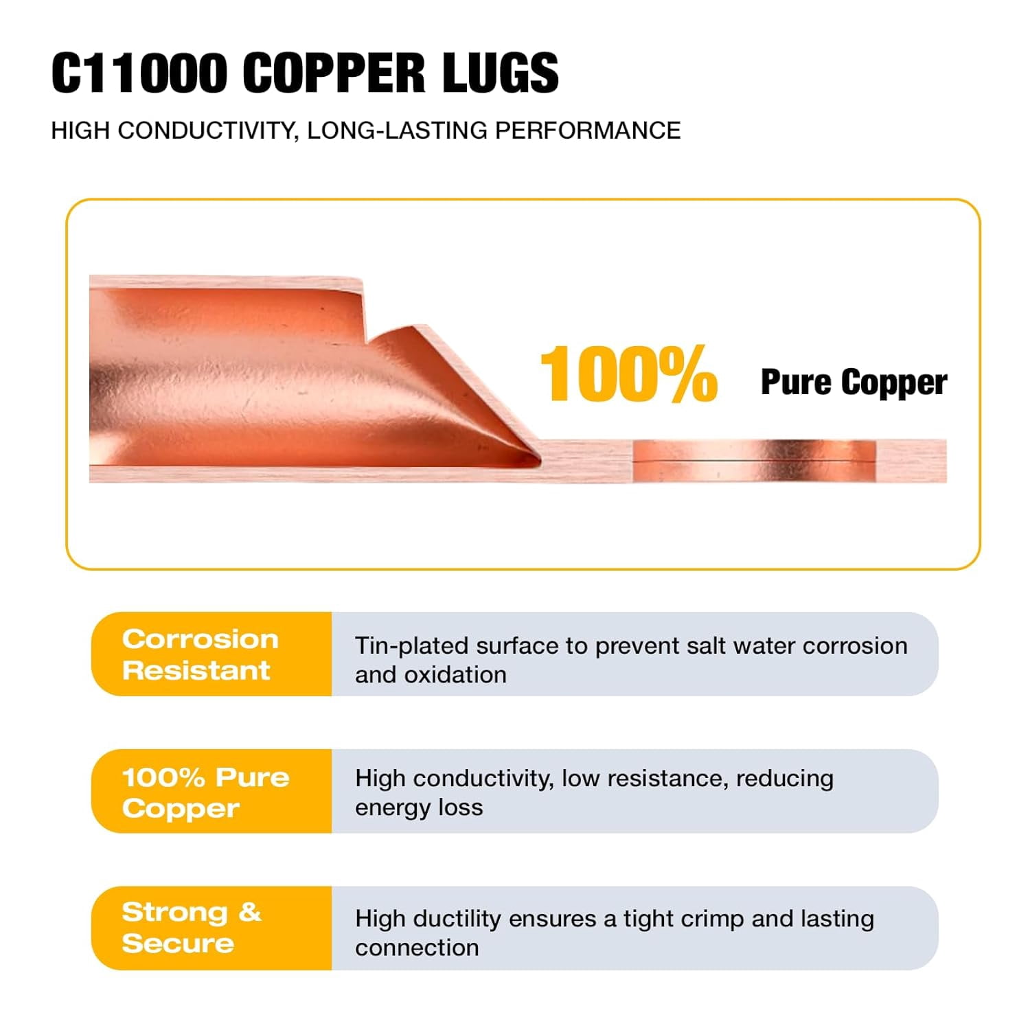 200 copper wire terminals 12108642 with heat shrink tube set, battery cable end ring terminals connector, crimp terminals suitable for automotive, marine, solar, inverter and audio applications
