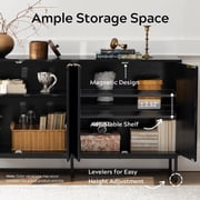 EYYTHUNG 4 Door Fluted Sideboard Buffet Cabinet, Modern Accent Storage Credenza with Adjustable Shelves, Black