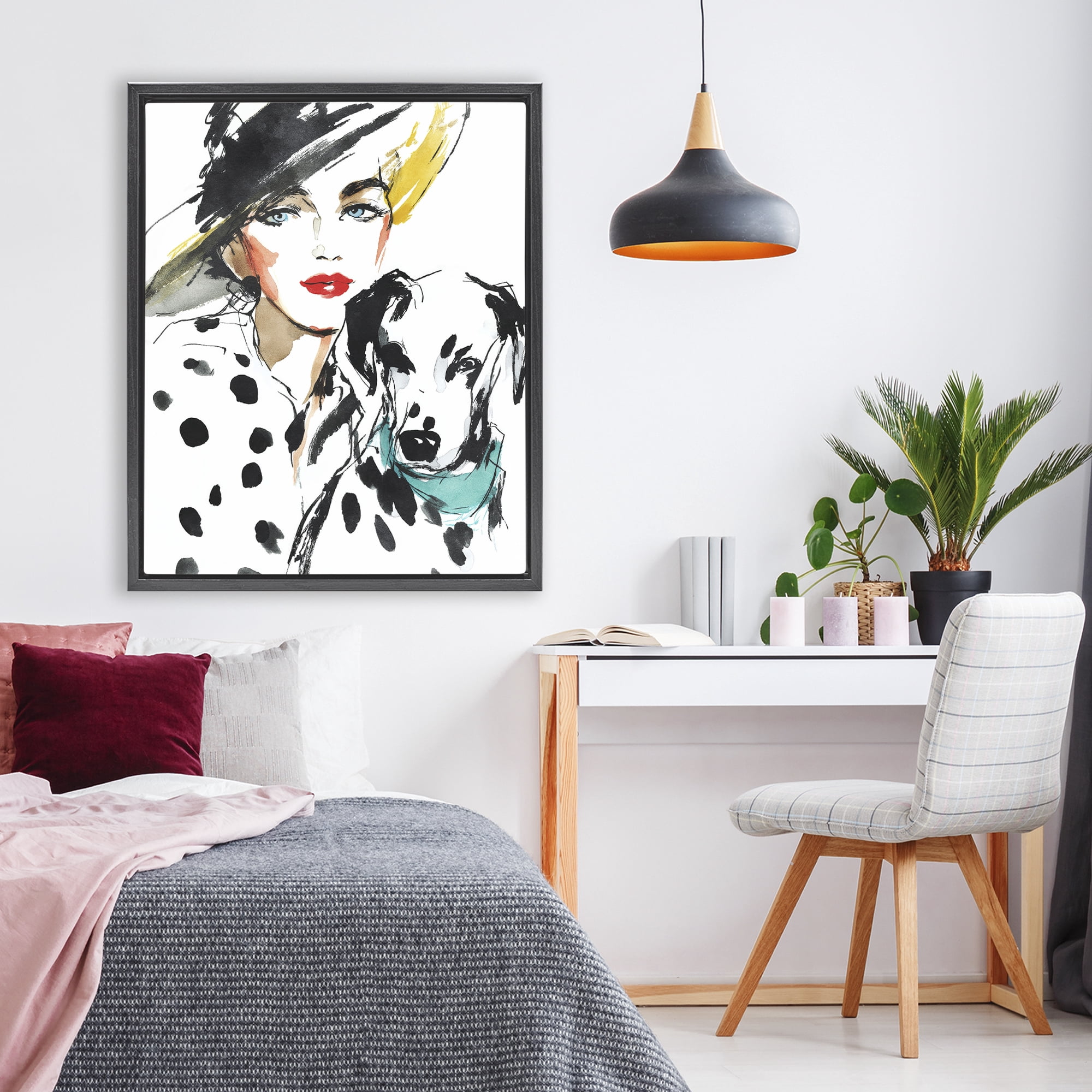 Stupell Industries Trendy Dalmatian Muse Black Framed Floater Canvas Wall Art, design by Svetlana Aleynikova