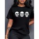 thumbnail image 1 of Playera de manga corta para mujer, estampado en color sólido, cuello redondo, estilo casual, para verano, estilo casualWomen's Casual Round Neck T-Shirt with Playful Skull Print, Short Sleeve, Polye, 1 of 5