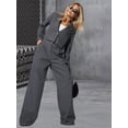 thumbnail image 5 of Women'S 2 Piece Casual Outfits Cropped Blazer Jackets High Waisted Wide Leg Work Pants Suit Set Dark Gray XXL, 5 of 9