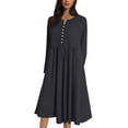 thumbnail image 6 of Plus Size Long Dresses for Spring Ladies Fashion Women Long Sleeve Button V-Neck Dress Solid Dresses Pocket Black XXL, 6 of 7