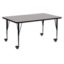 Flash Furniture Mobile 24''W x 60''L Rectangular Grey HP Laminate Activity Table - Height Adjustable Short Legs
