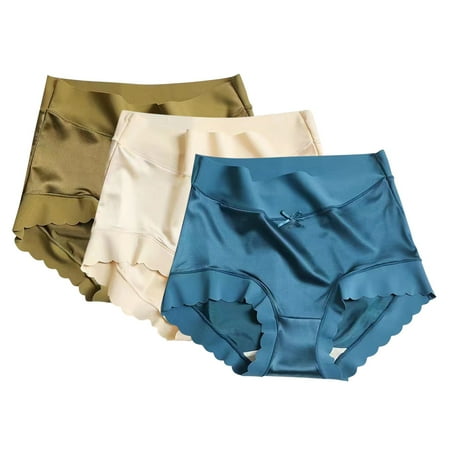 HCURIBAD Panties for Women 3 PCS Women s High Waisted Satin No Trace Panties Stretchy Plus Size Triangle Panties  Underwear Women Pack  Seamless Underwear  No Show Underwear Blue XL