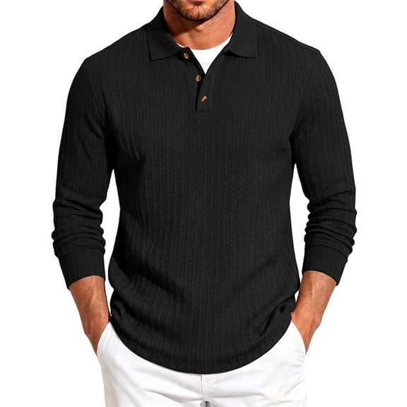Men's Lapel Sweater Shirts Long Sleeved Casual Breathable Knitted Sweater for Fall Winter